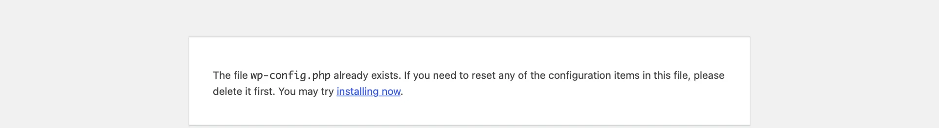 پیام The file wp-config.php already exists